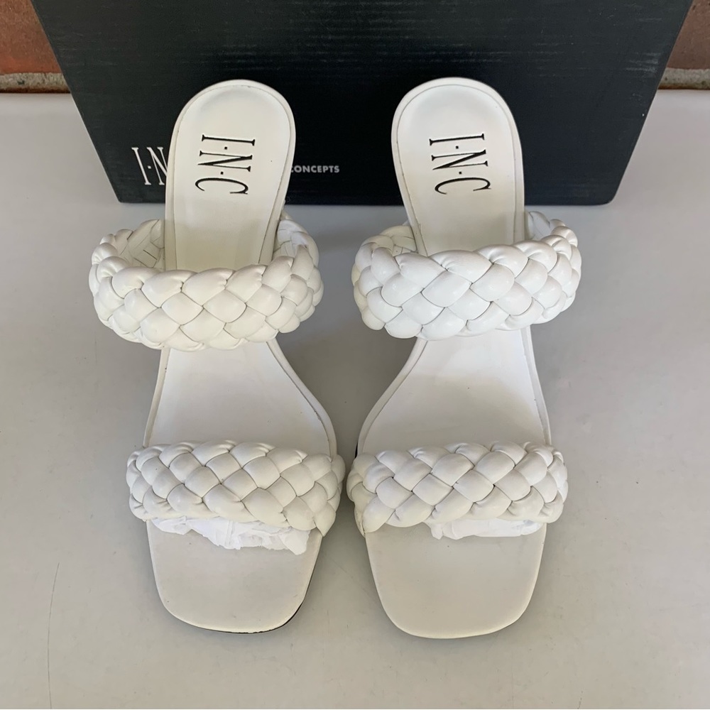 INC International Concepts White Braided Strap Heeled Sandals - Picture 4 of 10